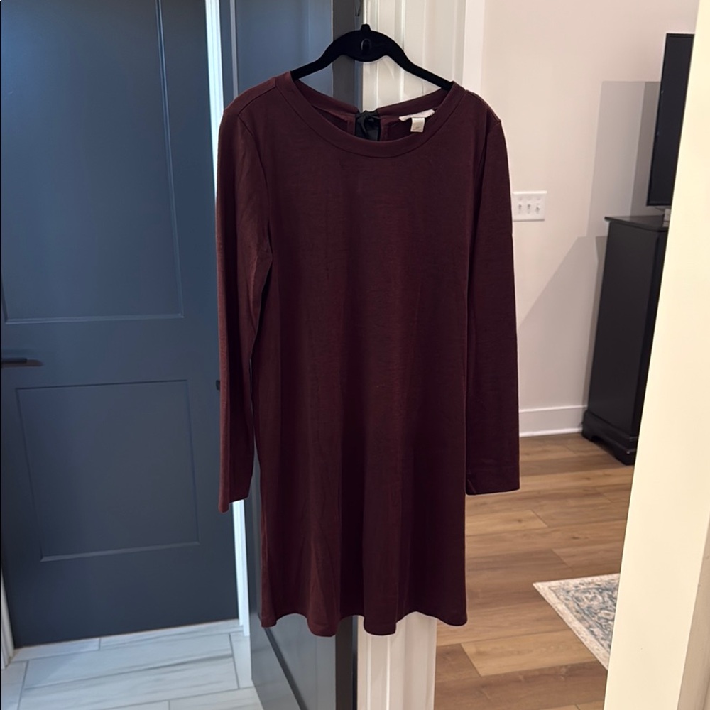 LOFT Burgundy Sheath Long Sleeve Dress